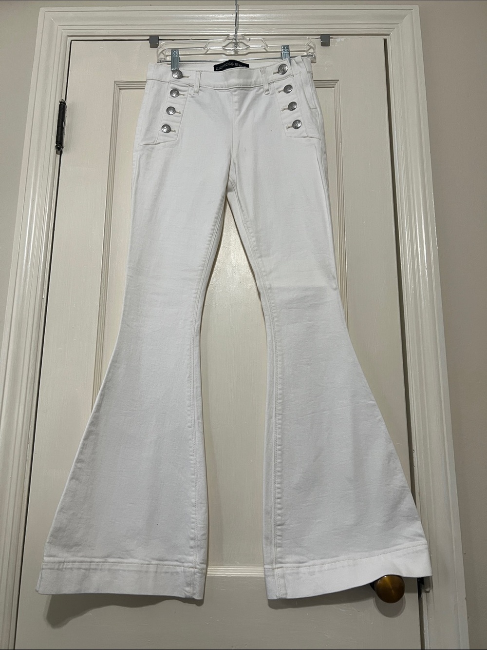 Express Bell Flare White Denim Jeans sailor style jeans